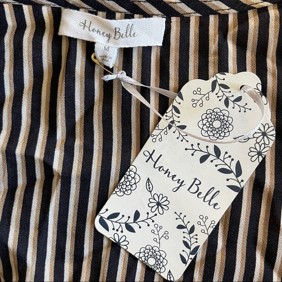 Honey Belle Striped Front Center Tie Wrapped Cropped V Neck Blouse New Medium - Picture 8 of 10